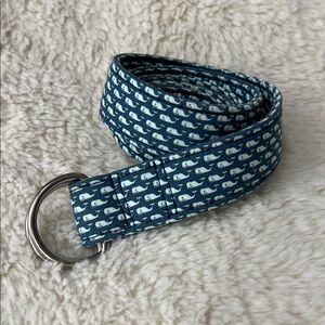 Vineyard Vines Classic Whale Canvas DRing Belt silver Buckle Navy Lt Sky Blue L
